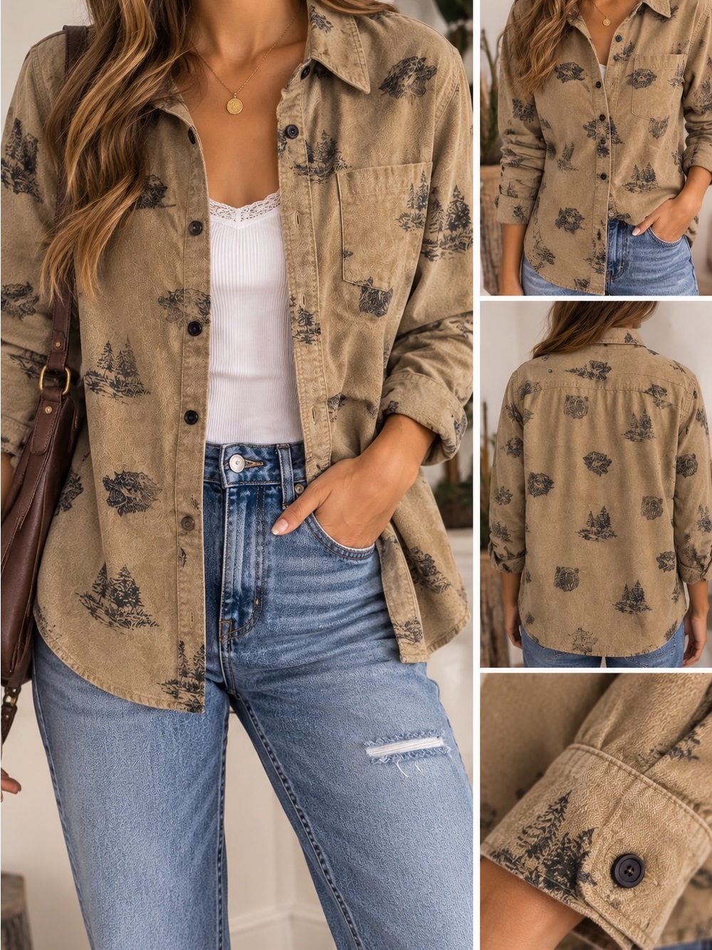 American Eagle Heritage Wildlife Bear Wolf Forest Flannel Shirt S